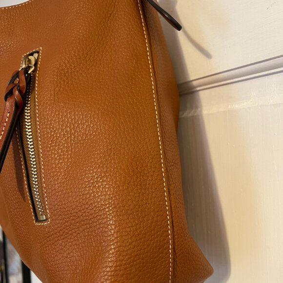 Dooney & Bourke Pebbled Hobo Bag – Red Lining, Gold Accents, Studded Bottom - Picture 6 of 13